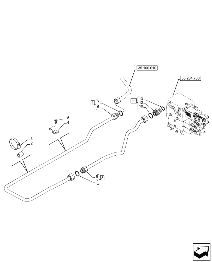 Схема запчастей Case IH FARMALL 100CL - (35.204.870) - VAR - 743915, 743970 - MID-MOUNT CONTROL VALVE, LINES, 64LPM, W/O TRAILER BRAKE VALVE (35) - HYDRAULIC SYSTEMS