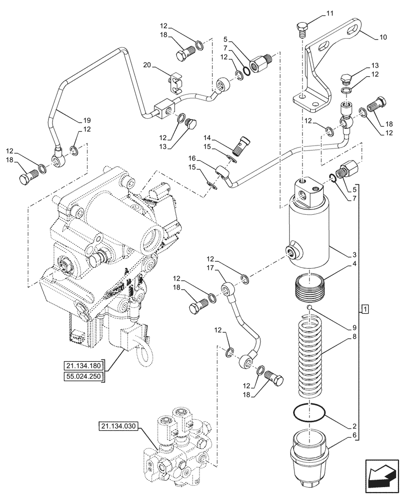 Схема запчастей Case IH FARMALL 80CL - (21.134.200) - VAR - 759007 - POWERSHUTTLE, TRANSMISSION CONTROL VALVE, COMPONENTS, ACCUMULATOR, HI-LO, W/O PARKING LOCK, CREEPER (21) - TRANSMISSION