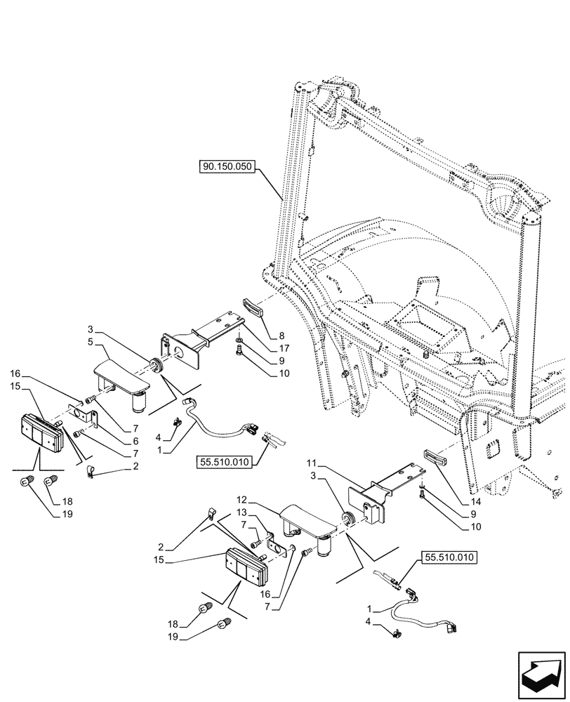 Схема запчастей Case IH FARMALL 80CL - (55.404.260) - VAR - 744478 - REAR LIGHT, SUPPORT, CAB (55) - ELECTRICAL SYSTEMS