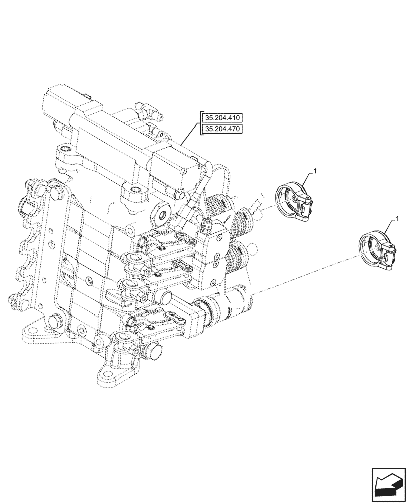 Схема запчастей Case IH FARMALL 110CL - (35.204.510) - VAR - 759024 - 3 REMOTE CONTROL VALVES, W/ DIVERTER, COVERS (35) - HYDRAULIC SYSTEMS