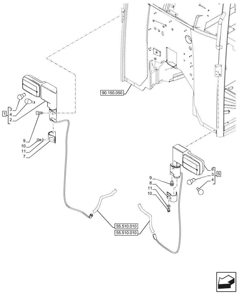 Схема запчастей Case IH FARMALL 110CL - (55.404.280) - FRONT LIGHT, CAB (55) - ELECTRICAL SYSTEMS