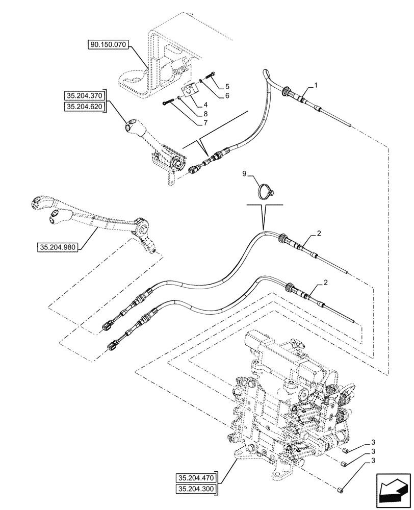 Схема запчастей Case IH FARMALL 80CL - (35.204.560) - VAR - 759023, 759024 - 3 REMOTE CONTROL VALVES, CONTROL LEVER, CAB (35) - HYDRAULIC SYSTEMS