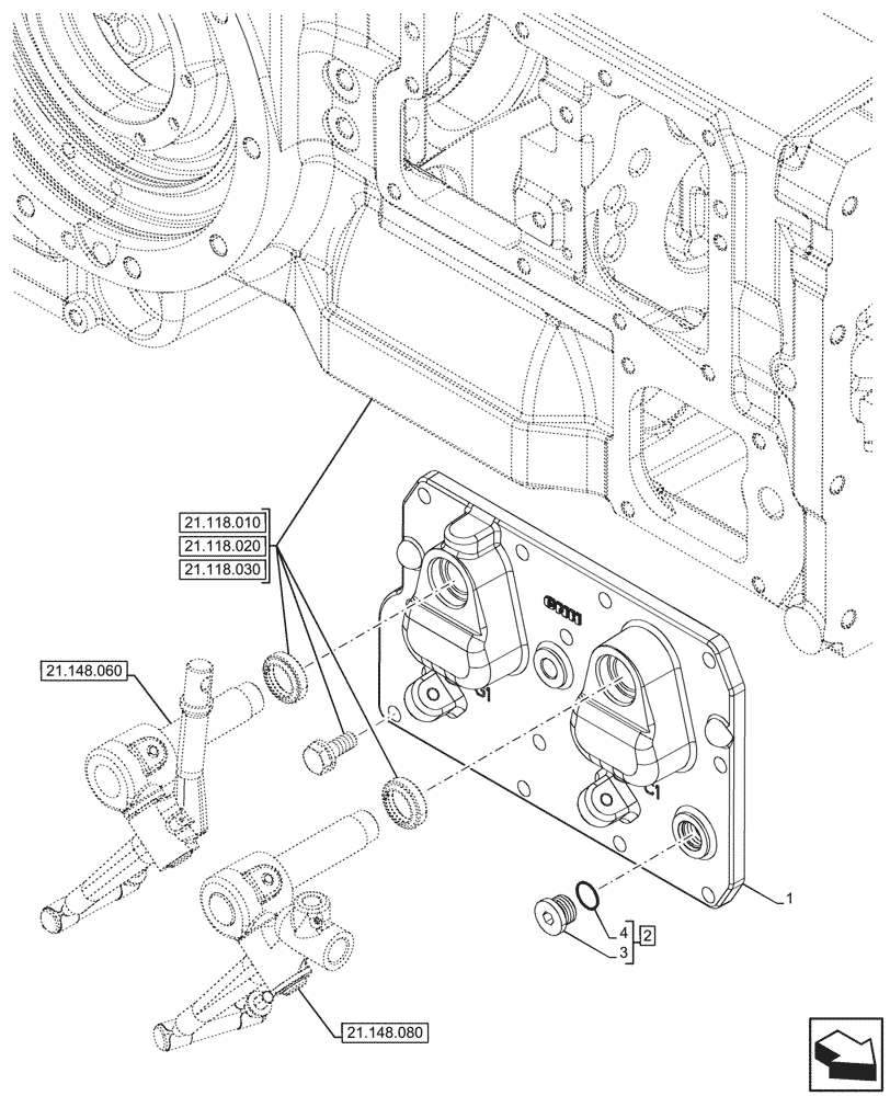 Схема запчастей Case IH FARMALL 110CL - (21.118.050) - VAR - 743915 - TRANSMISSION, HOUSING, COVER, W/O MID MOUNT VALVES (21) - TRANSMISSION