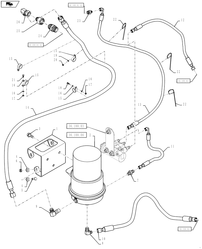 Схема запчастей Case IH TITAN 4530 - (36.100.05) - AIR DRYER LINES AND MOUNTING (36) - PNEUMATIC SYSTEM