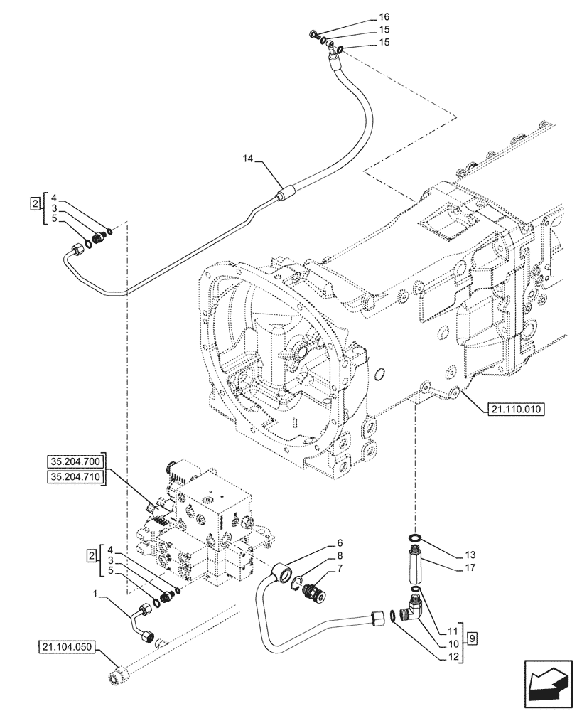 Схема запчастей Case IH FARMALL 110CL - (35.204.770) - VAR - 743970, 759021 - MID-MOUNT CONTROL VALVE, PIPE, CAB (35) - HYDRAULIC SYSTEMS