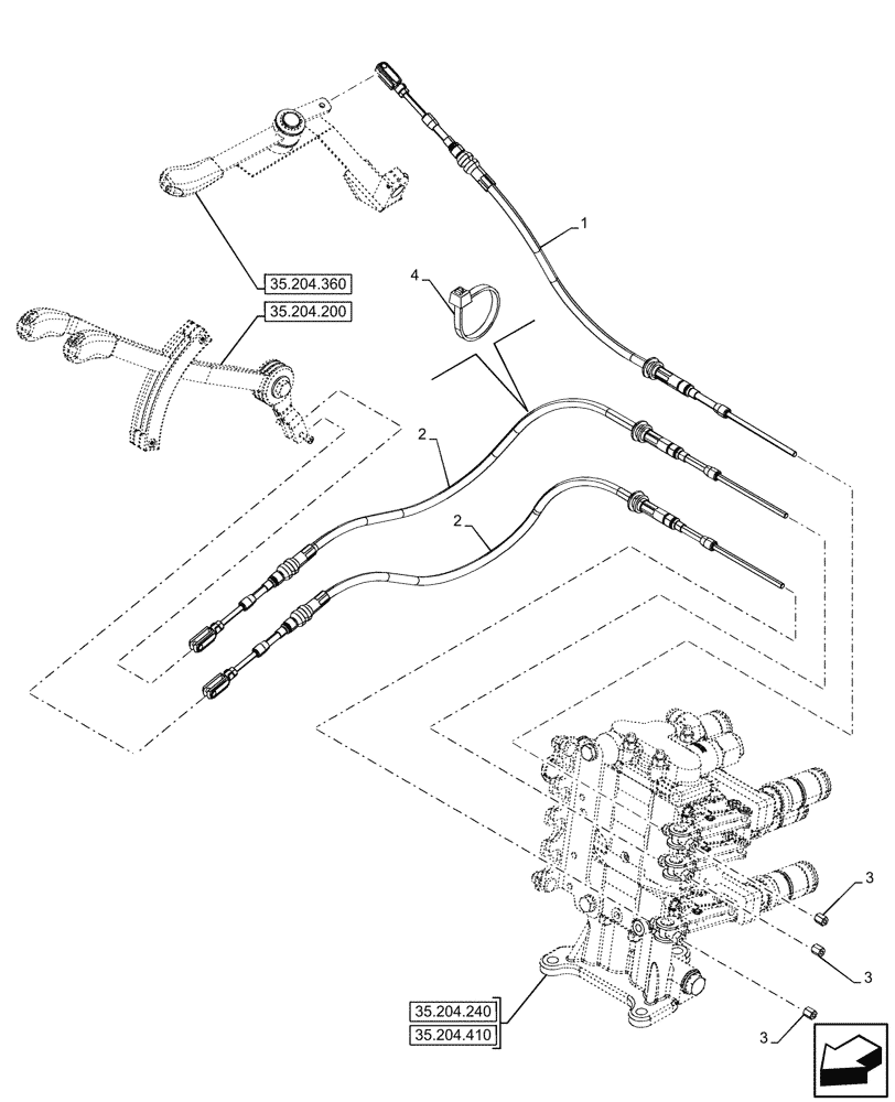 Схема запчастей Case IH FARMALL 100CL - (35.204.380) - VAR - 759023, 759024 - 3 REMOTE CONTROL VALVES, CONTROL LEVER, CAB (35) - HYDRAULIC SYSTEMS