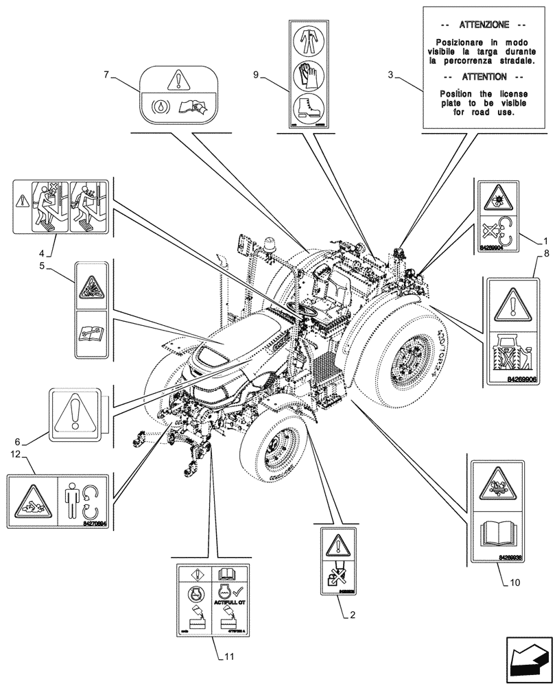 Схема запчастей Case IH FARMALL 110CL - (90.108.060) - WARNING DECAL, W/O CAB (90) - PLATFORM, CAB, BODYWORK AND DECALS