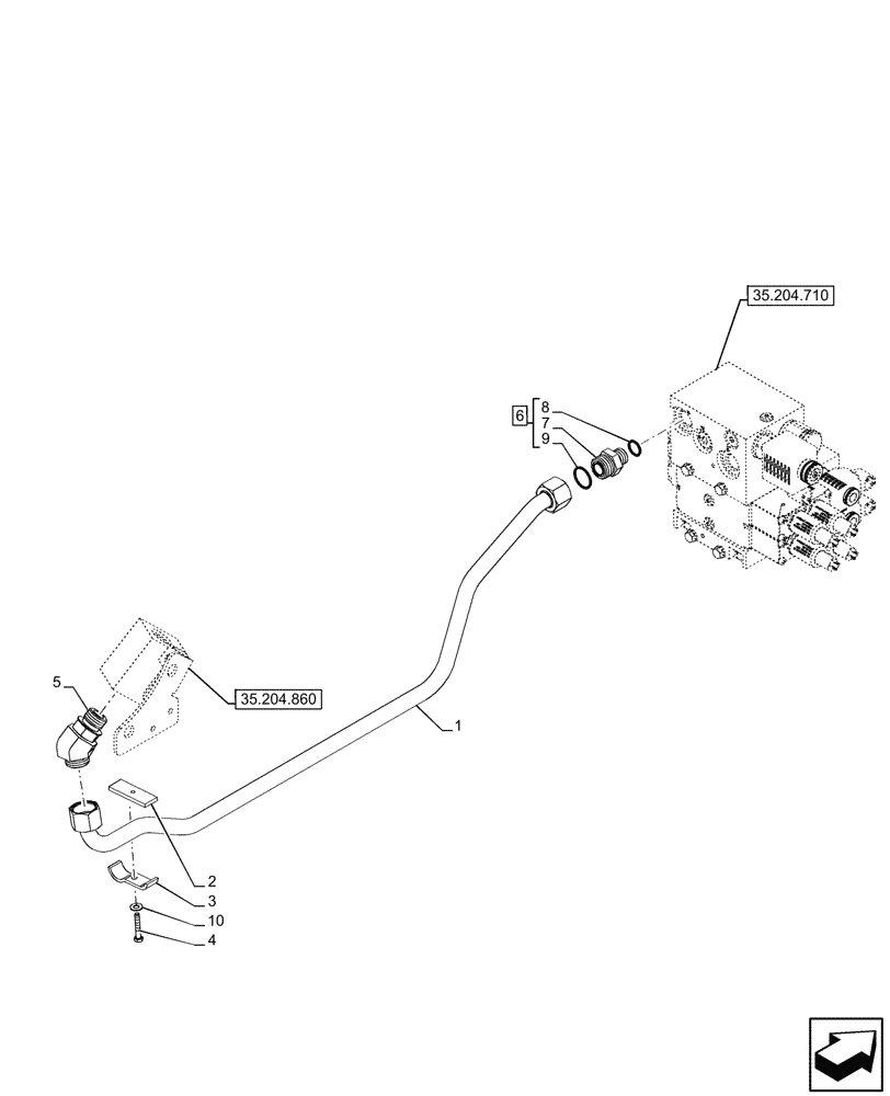 Схема запчастей Case IH FARMALL 100CL - (35.204.850) - VAR - 759021 - DELIVERY PIPE, MID-MOUNT CONTROL VALVE, LINES, 80LPM, CAB (35) - HYDRAULIC SYSTEMS