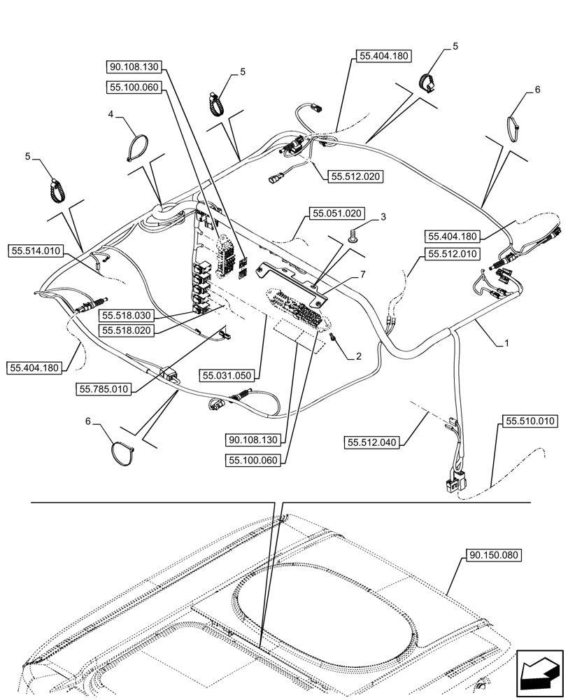 Схема запчастей Case IH FARMALL 100CL - (55.510.110) - VAR - 759033 - ROOF, HARNESS, SUPER ECO, CAB (55) - ELECTRICAL SYSTEMS