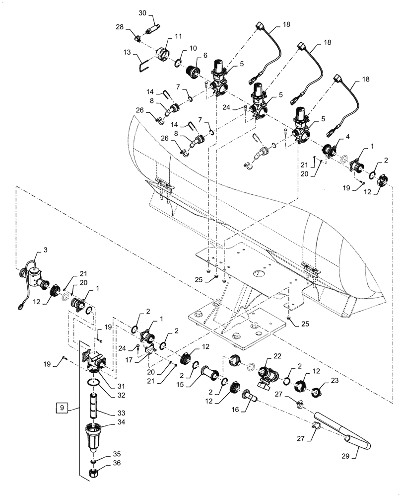 Схема запчастей Case IH 2150 - (63.110.AB[09]) - LIQUID FERTILIZER MANIFOLD VALVES (63) - CHEMICAL APPLICATORS