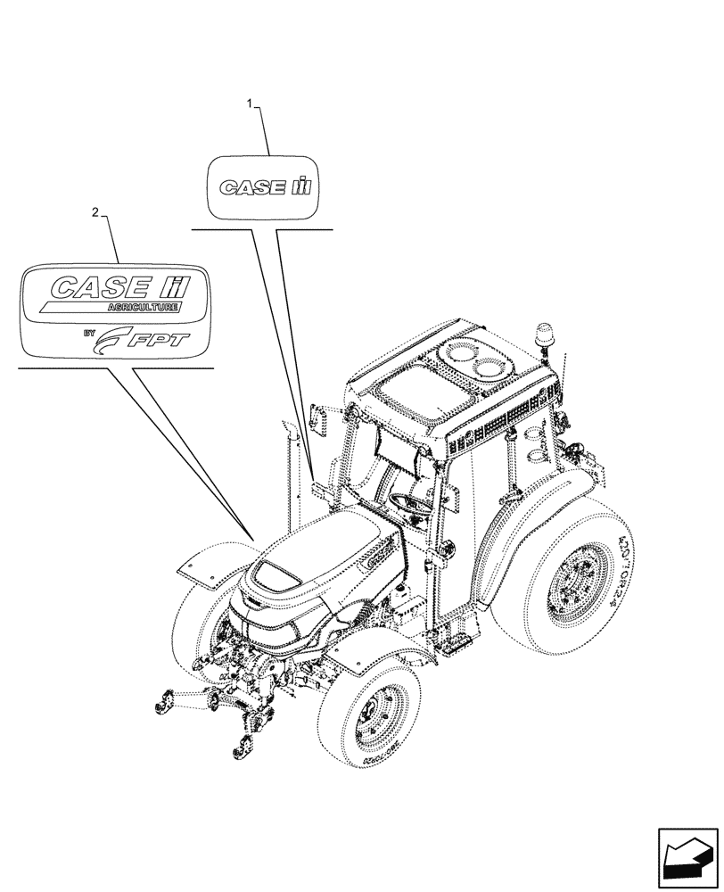 Схема запчастей Case IH FARMALL 100CL - (90.108.830) - TRADEMARK DECAL, CAB (90) - PLATFORM, CAB, BODYWORK AND DECALS