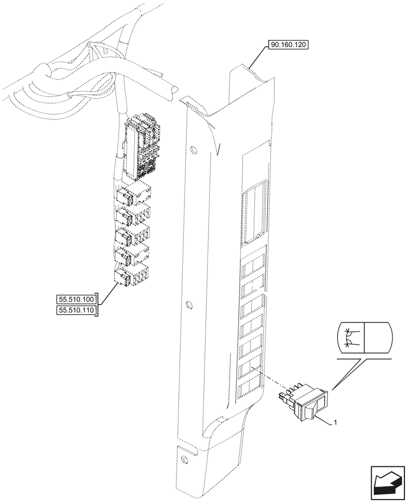 Схема запчастей Case IH FARMALL 100CL - (55.405.070) - VAR - 759031, 759033 - WORK LIGHT, SWITCH, CAB (55) - ELECTRICAL SYSTEMS