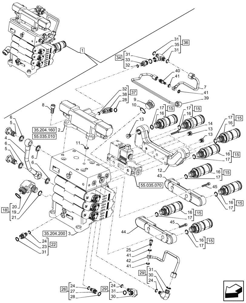 Схема запчастей Case IH FARMALL 100CL - (35.204.060) - VAR - 759025 - 3 REMOTE CONTROL VALVES, ELECTRO-HYDRAULIC, COMPONENTS, CAB (35) - HYDRAULIC SYSTEMS