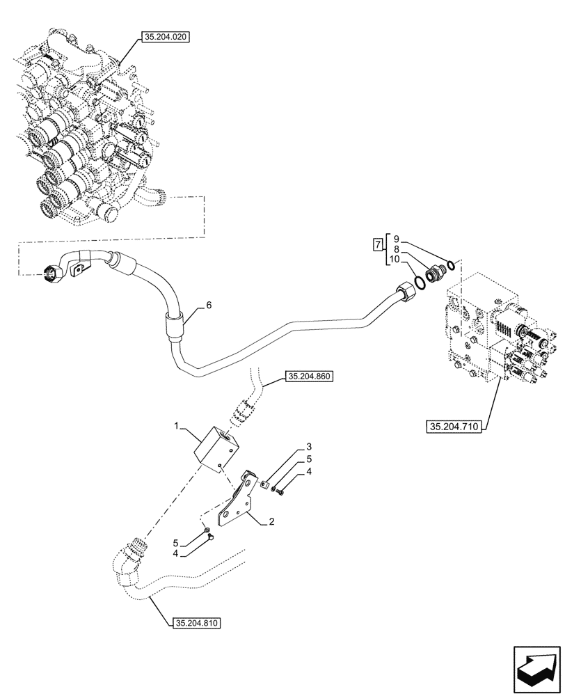 Схема запчастей Case IH FARMALL 80CL - (35.204.820) - VAR - 759021 - MID-MOUNT CONTROL VALVE, DELIVERY PIPE, CAB (35) - HYDRAULIC SYSTEMS