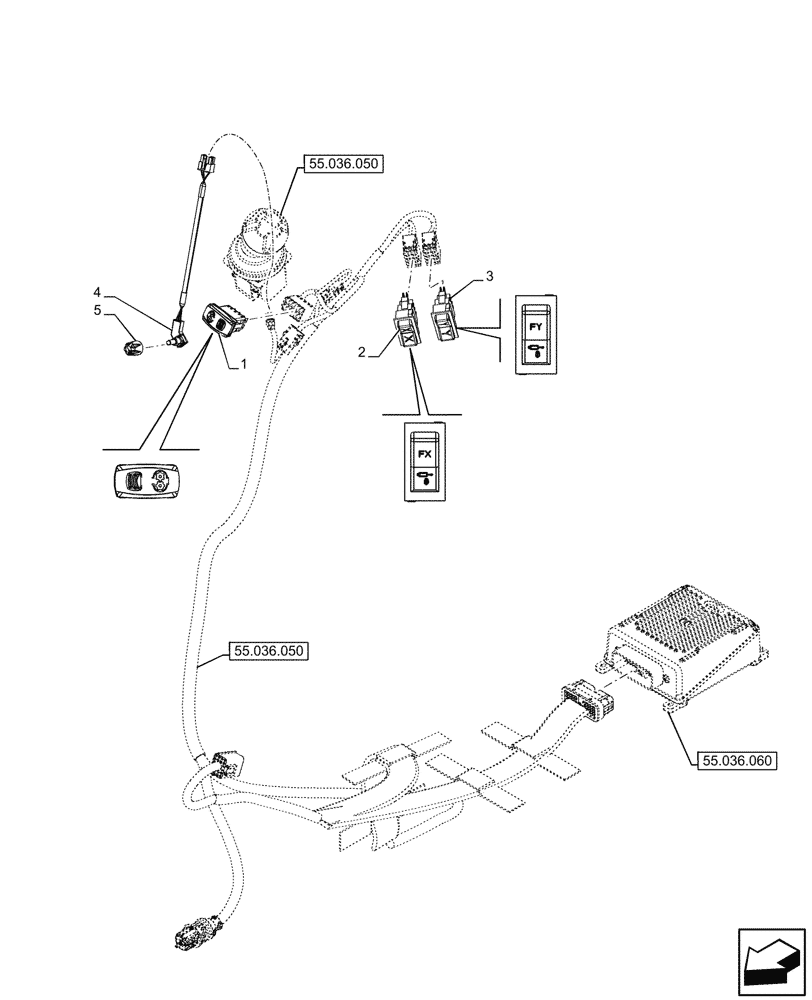 Схема запчастей Case IH FARMALL 110CL - (55.036.070) - VAR - 743970, 759021 - MID-MOUNT CONTROL VALVE, ELECTRICAL, HARNESS, SWITCH, CAB (55) - ELECTRICAL SYSTEMS