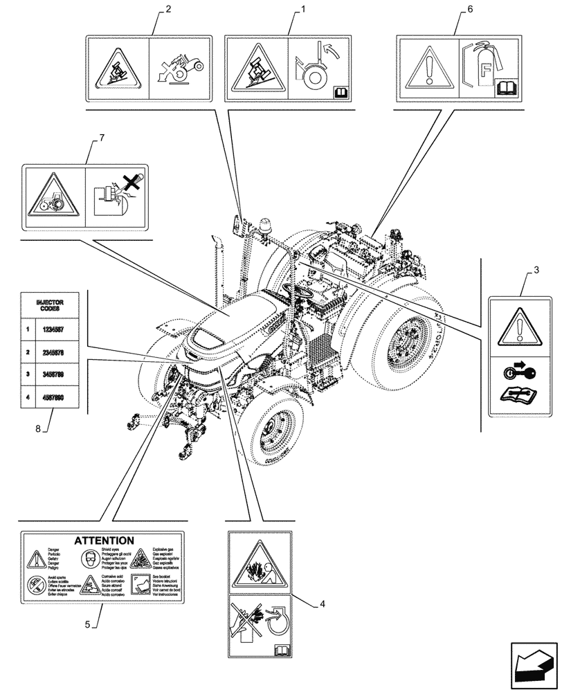 Схема запчастей Case IH FARMALL 90CL - (90.108.190) - WARNING DECAL, W/O CAB (90) - PLATFORM, CAB, BODYWORK AND DECALS