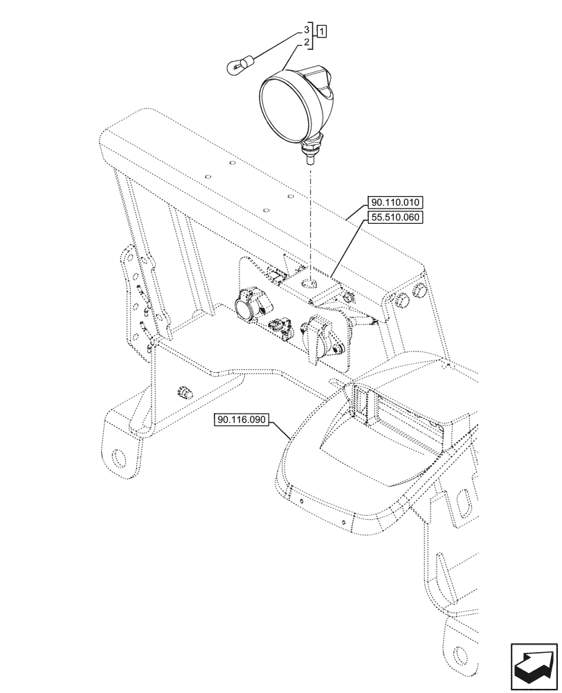 Схема запчастей Case IH FARMALL 110CL - (55.404.300) - WORK LIGHT, REAR, NA, W/O CAB (55) - ELECTRICAL SYSTEMS