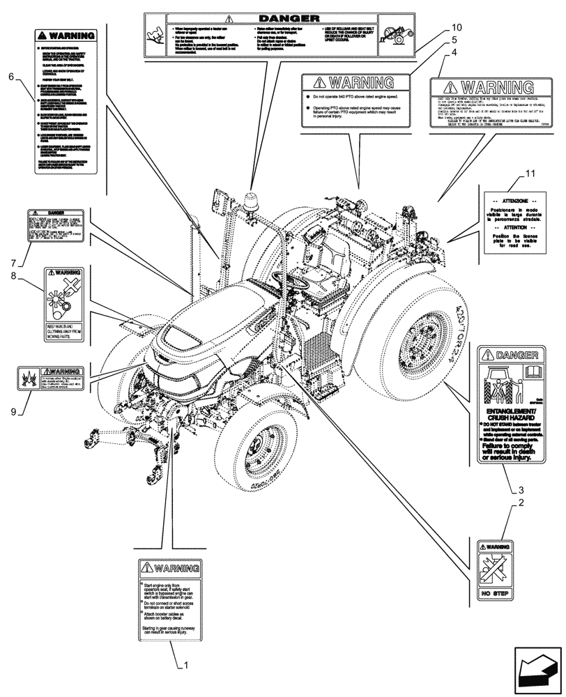 Схема запчастей Case IH FARMALL 90CL - (90.108.280) - WARNING DECAL, W/O CAB (90) - PLATFORM, CAB, BODYWORK AND DECALS