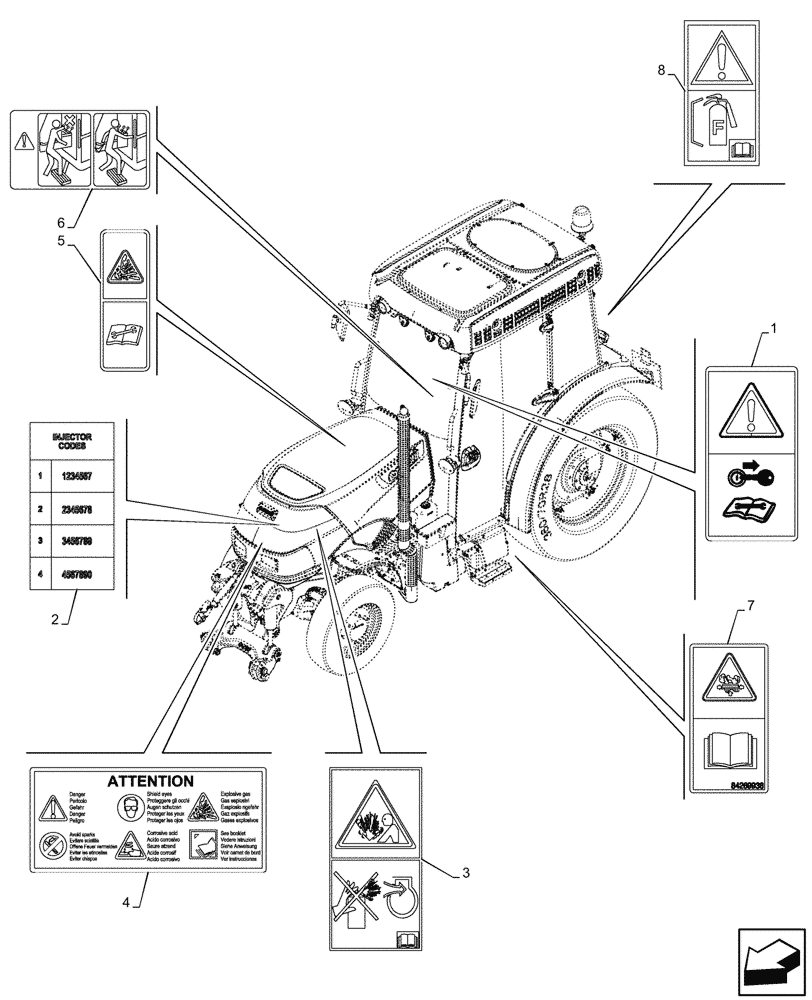 Схема запчастей Case IH FARMALL 100CL - (90.108.180) - WARNING DECAL, CAB (90) - PLATFORM, CAB, BODYWORK AND DECALS