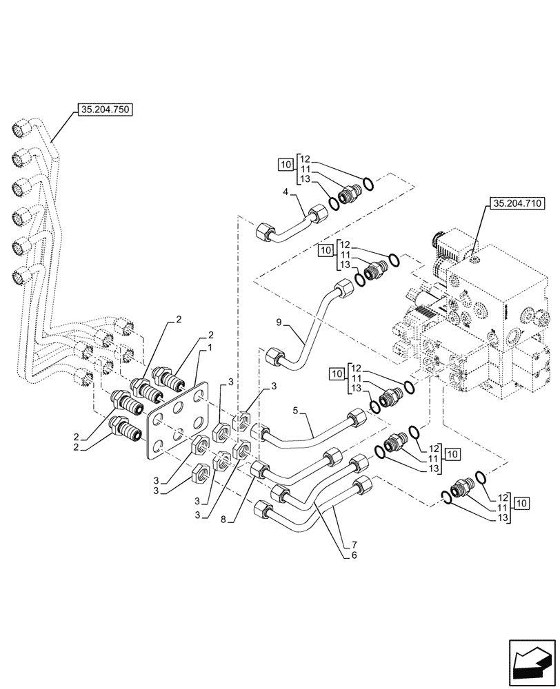 Схема запчастей Case IH FARMALL 100CL - (35.204.740) - VAR - 759021 - MID-MOUNT CONTROL VALVE, LINE, 80LPM, CAB (35) - HYDRAULIC SYSTEMS