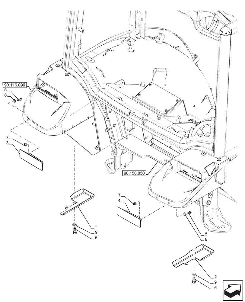 Схема запчастей Case IH FARMALL 80CL - (90.116.160) - HARNESS, GUARD, SUPPORT, CAB (90) - PLATFORM, CAB, BODYWORK AND DECALS