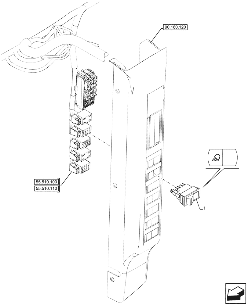 Схема запчастей Case IH FARMALL 100CL - (55.405.050) - VAR - 759031, 759033 - WORK LAMP, SWITCH, CAB (55) - ELECTRICAL SYSTEMS