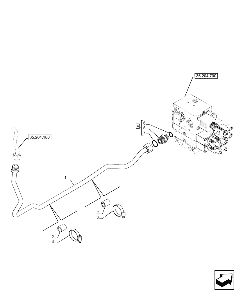 Схема запчастей Case IH FARMALL 80CL - (35.204.880) - VAR - 743970 - MID-MOUNT CONTROL VALVE, DELIVERY PIPE, LIFT ARM, CAB (35) - HYDRAULIC SYSTEMS