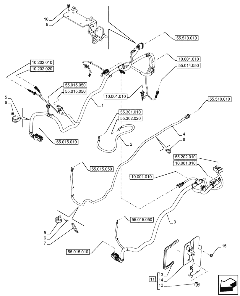 Схема запчастей Case IH FARMALL 110CL - (55.015.020) - VAR - 759324, 759325 - ENGINE, WIRE HARNESS (55) - ELECTRICAL SYSTEMS