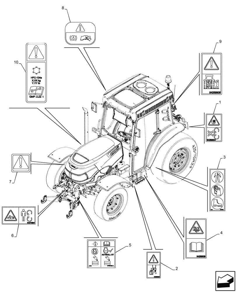 Схема запчастей Case IH FARMALL 100CL - (90.108.160) - WARNING DECAL, CAB (90) - PLATFORM, CAB, BODYWORK AND DECALS