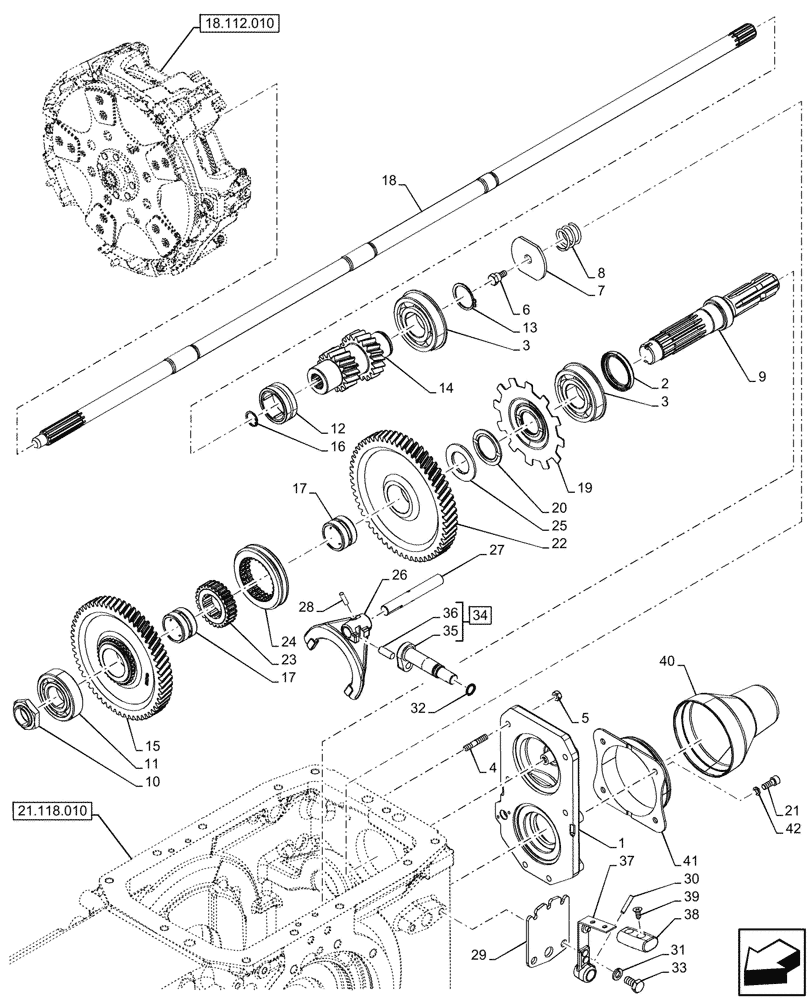 Схема запчастей Case IH FARMALL 110CL - (31.114.010) - VAR - 330808, 330817, 333804, 758929 - PTO 540-540E RPM, SHAFT, TRANSMISSION, GEAR (31) - IMPLEMENT POWER TAKE OFF