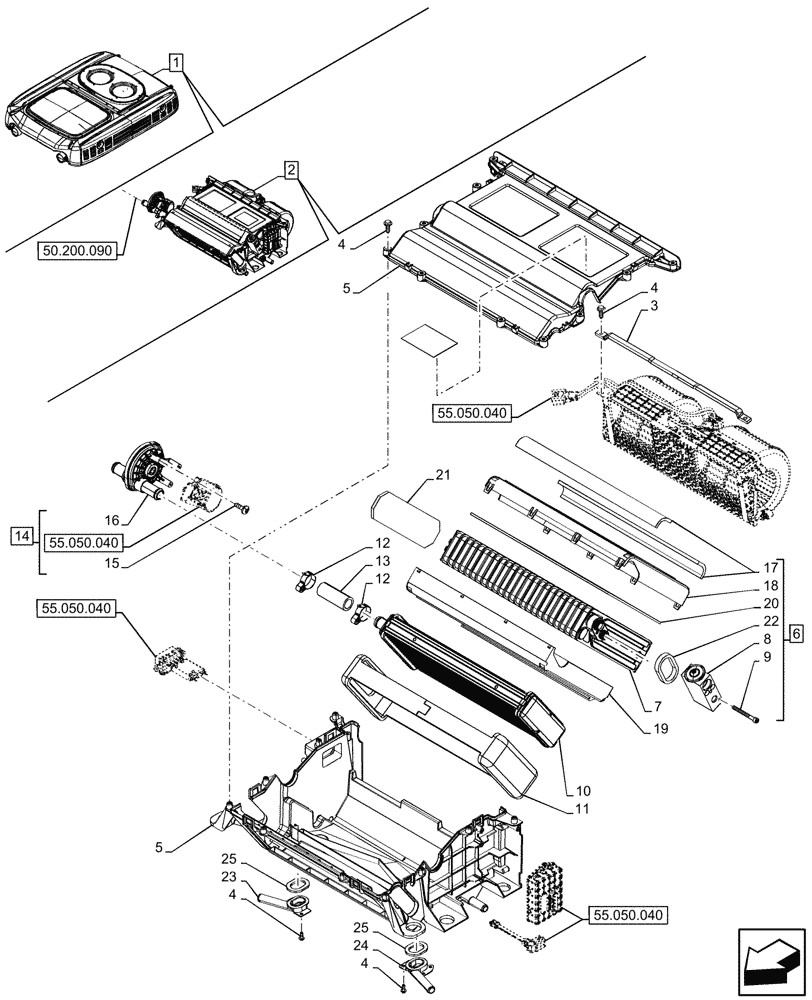 Схема запчастей Case IH FARMALL 80CL - (50.100.040) - VAR - 759033 - AIR CONDITIONING, W/ SUPER ECO CAB, HEATER, COMPONENTS, CAB (50) - CAB CLIMATE CONTROL