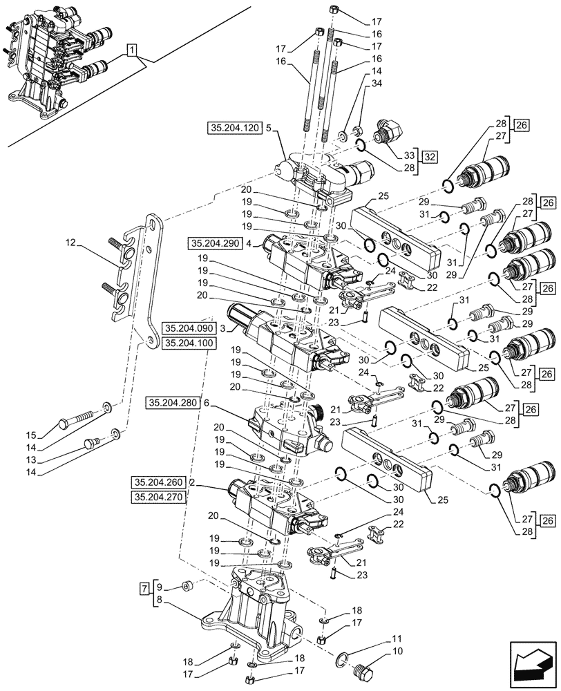 Схема запчастей Case IH FARMALL 100CL - (35.204.250) - VAR - 759023 - 3 REMOTE CONTROL VALVES, COMPONENTS (MDC) (35) - HYDRAULIC SYSTEMS