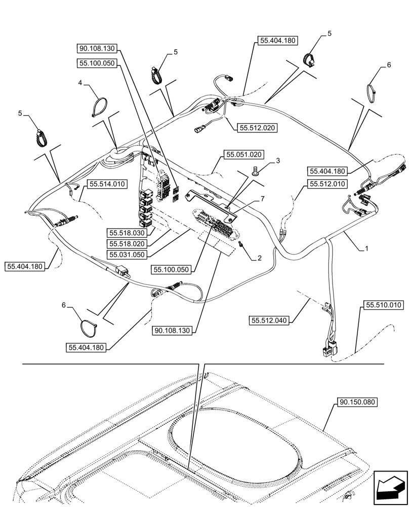 Схема запчастей Case IH FARMALL 110CL - (55.510.100) - VAR - 759031 - ROOF, HARNESS, CAB (55) - ELECTRICAL SYSTEMS