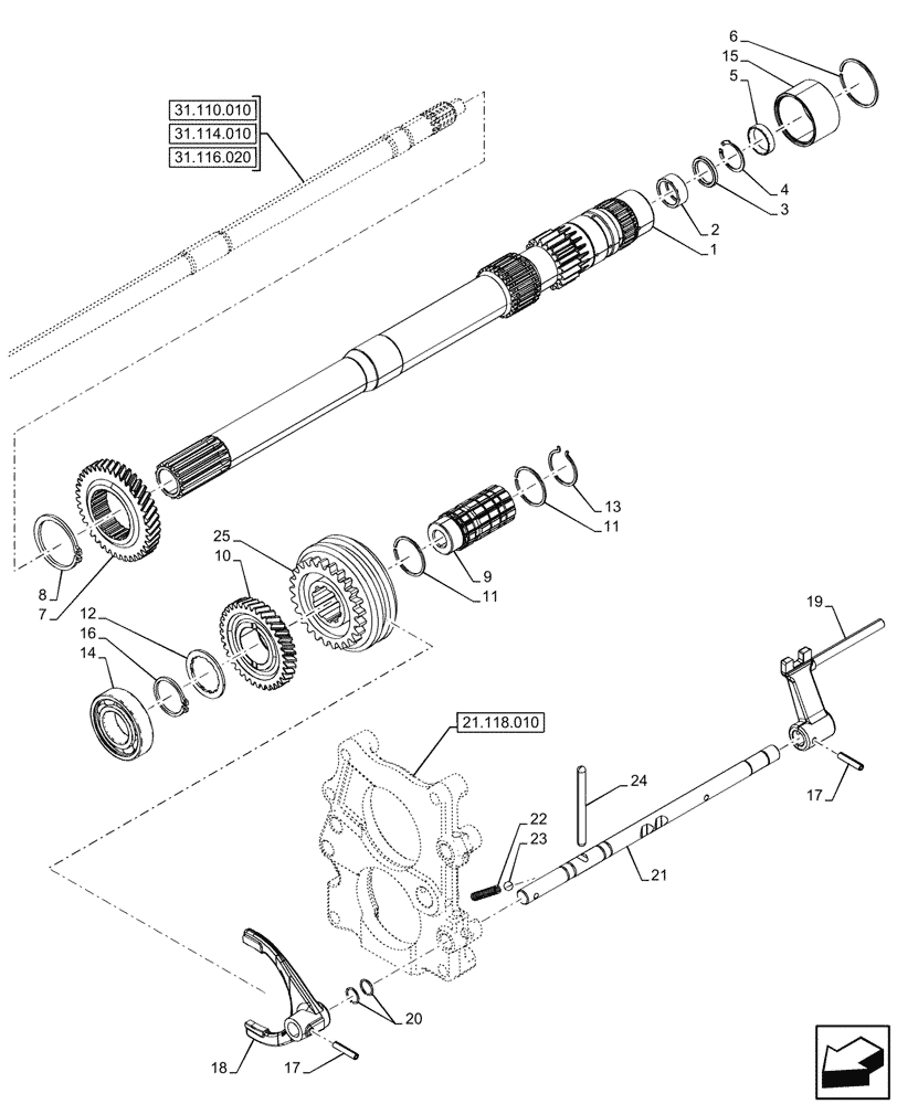 Схема запчастей Case IH FARMALL 100CL - (21.148.070) - VAR - 743508 - TRANSMISSION, GEARS & SHAFT, SPLITTER (21) - TRANSMISSION