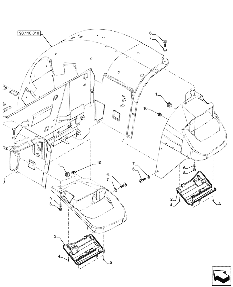 Схема запчастей Case IH FARMALL 90CL - (90.116.090) - VAR - 744833, 759013 - REAR FENDER SPLASH GUARD, W/O CAB, MDC (90) - PLATFORM, CAB, BODYWORK AND DECALS