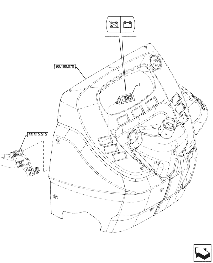Схема запчастей Case IH FARMALL 110CL - (55.302.040) - VAR - 759031, 759033 - BATTERY ISOLATOR, SWITCH, CAB (55) - ELECTRICAL SYSTEMS