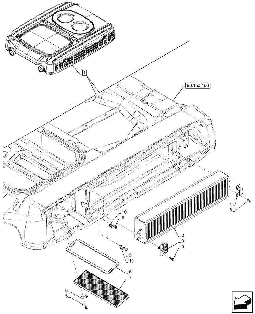 Схема запчастей Case IH FARMALL 100CL - (50.104.030) - VAR - 759033 - ROOF, W/ SUPER ECO CAB, AIR FILTER, CAB (50) - CAB CLIMATE CONTROL