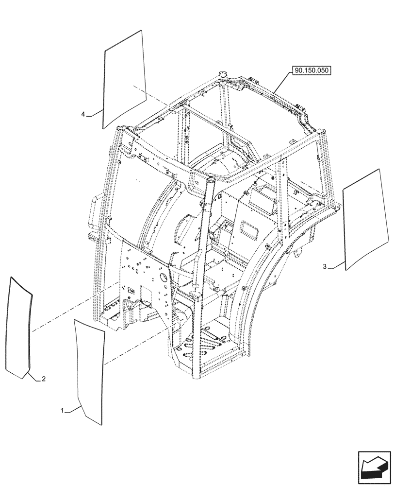 Схема запчастей Case IH FARMALL 80CL - (90.156.010) - VAR - 759031, 759033 - GLASS, CAB (90) - PLATFORM, CAB, BODYWORK AND DECALS