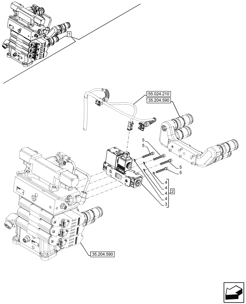 Схема запчастей Case IH FARMALL 100CL - (55.035.140) - VAR - 759025 - REMOTE CONTROL VALVE, DIVERTER, CAB (55) - ELECTRICAL SYSTEMS