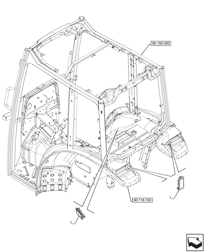 Схема запчастей Case IH FARMALL 100CL - (90.150.040) - VAR - 744833 - CAB, PLUG (90) - PLATFORM, CAB, BODYWORK AND DECALS