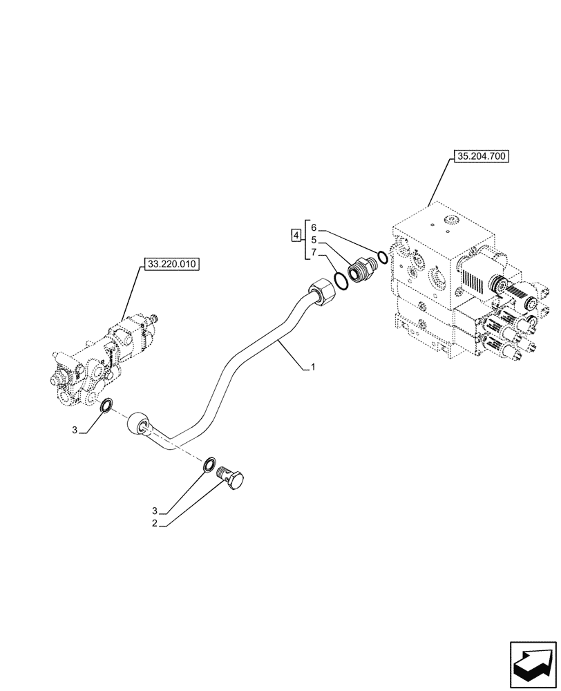 Схема запчастей Case IH FARMALL 100CL - (35.204.890) - VAR - 743970 - MID-MOUNT CONTROL VALVE, LINES, W/ TRAILER BRAKE VALVE, 64LPM, CAB (35) - HYDRAULIC SYSTEMS