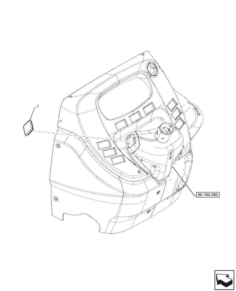 Схема запчастей Case IH FARMALL 80CL - (90.160.360) - VAR - 743381, 743508 - PLUG, STEERING COLUMN, CAB (90) - PLATFORM, CAB, BODYWORK AND DECALS