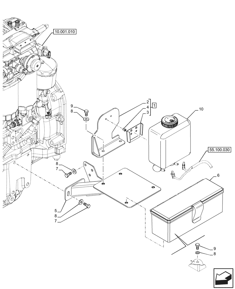 Схема запчастей Case IH FARMALL 100CL - (88.100.010) - VAR - 759031, 759033 - TOOL BOX, WINDSHIELD WASHER RESERVOIR, CAB (88) - ACCESSORIES