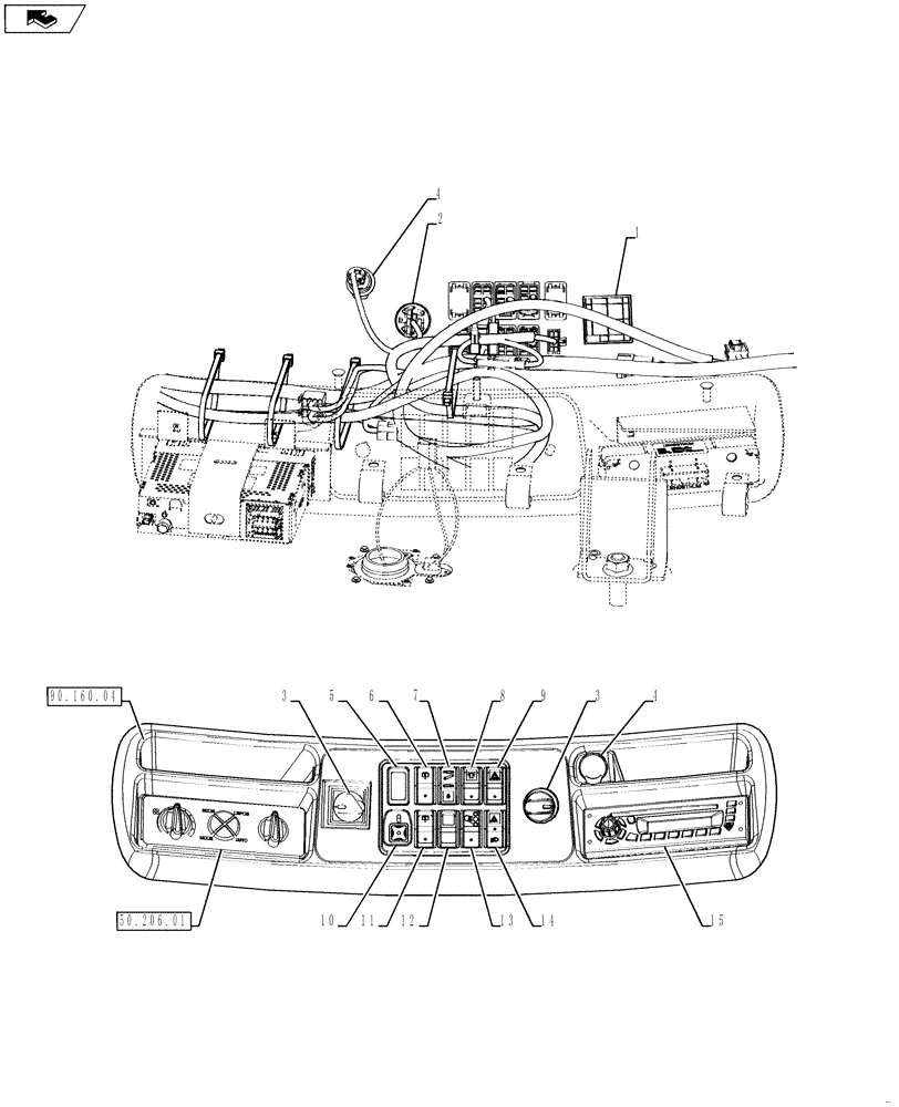 Схема запчастей Case IH STEIGER 400 - (55.510.01[02]) - CAB - RIGHT OVERHEAD CONSOLE, SWITCHES, AND RADIO (55) - ELECTRICAL SYSTEMS