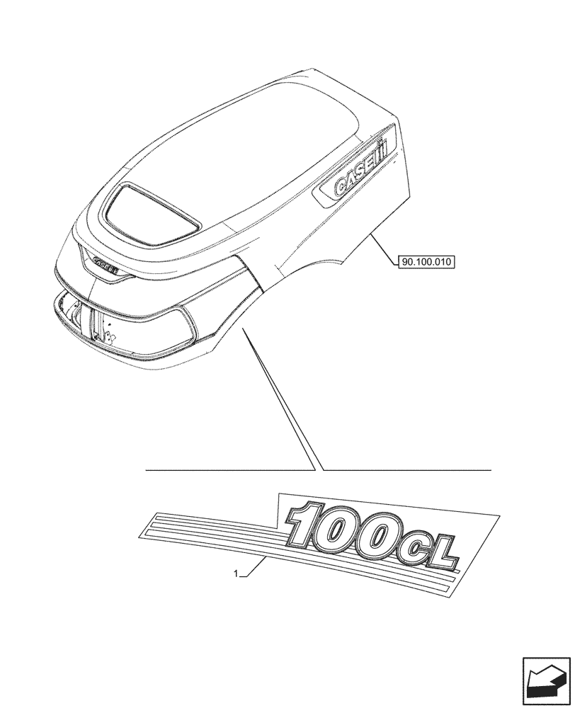 Схема запчастей Case IH FARMALL 100CL - (90.108.740) - MODEL IDENTIFICATION DECAL, 100CL (90) - PLATFORM, CAB, BODYWORK AND DECALS