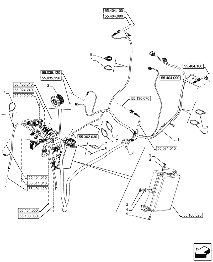 Схема запчастей Case IH FARMALL 90CL - (55.510.020) - MAIN HARNESS, 4WD, W/O CAB (55) - ELECTRICAL SYSTEMS