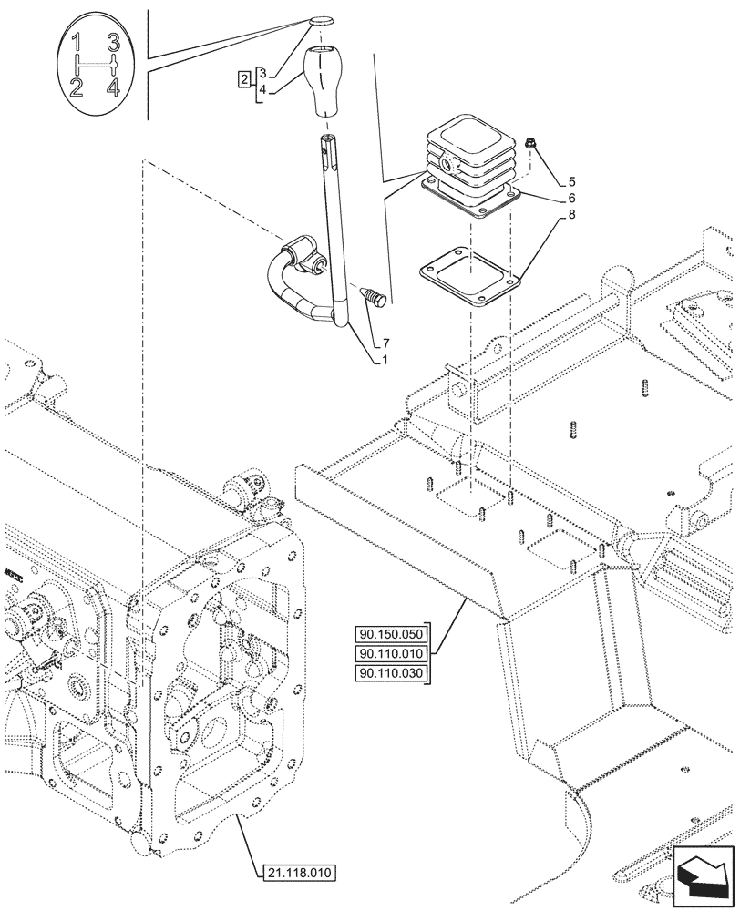 Схема запчастей Case IH FARMALL 100CL - (21.130.010) - VAR - 743381, 743508, 743509 - TRANSMISSION CONTROL VALVE, LEVER, SHUTTLE (21) - TRANSMISSION