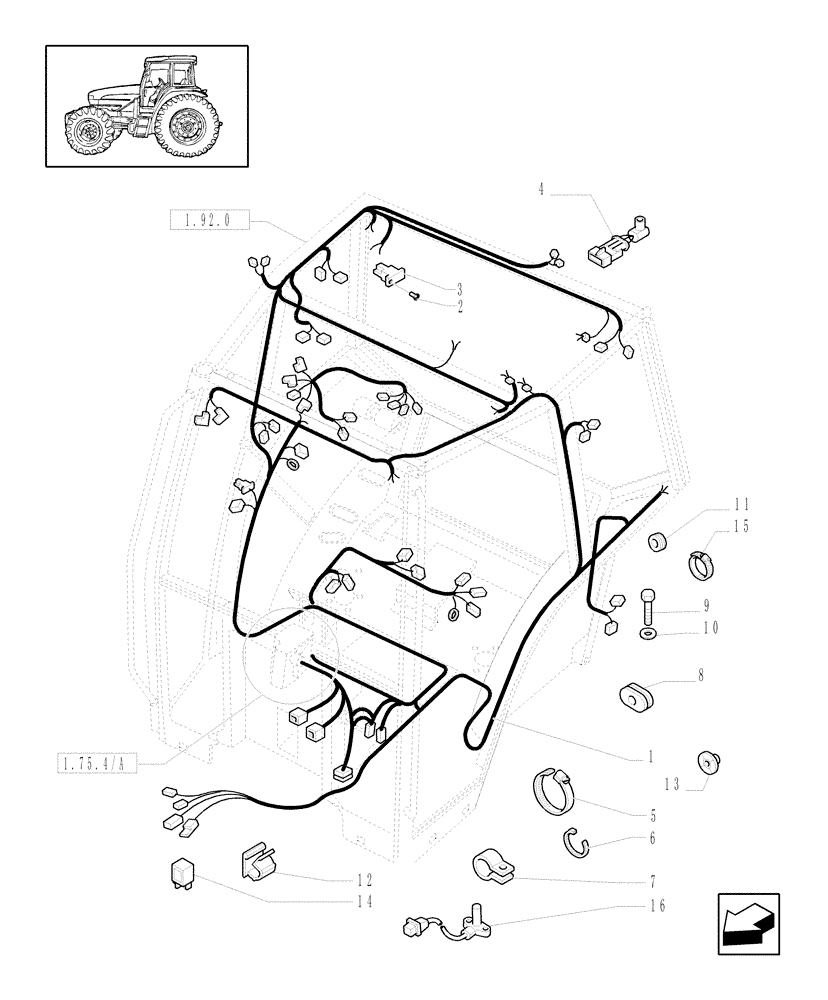 Схема запчастей Case IH JX1080U - (1.91.4[01]) - CAB - ELECTRIC CABLES (10) - OPERATORS PLATFORM/CAB