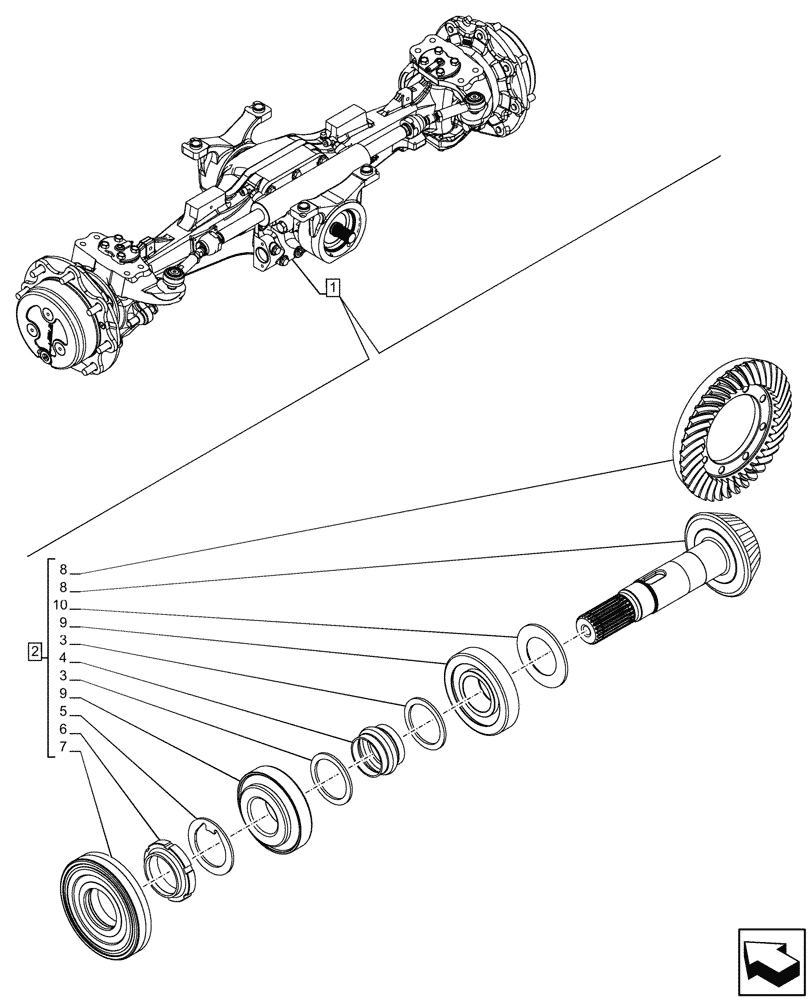 Схема запчастей Case IH FARMALL 90CL - (25.102.040) - VAR - 332328 - 4WD FRONT AXLE, W/ LIMITED SLIP DIFFERENTIAL (RATIO 16), BEVEL GEAR (25) - FRONT AXLE SYSTEM