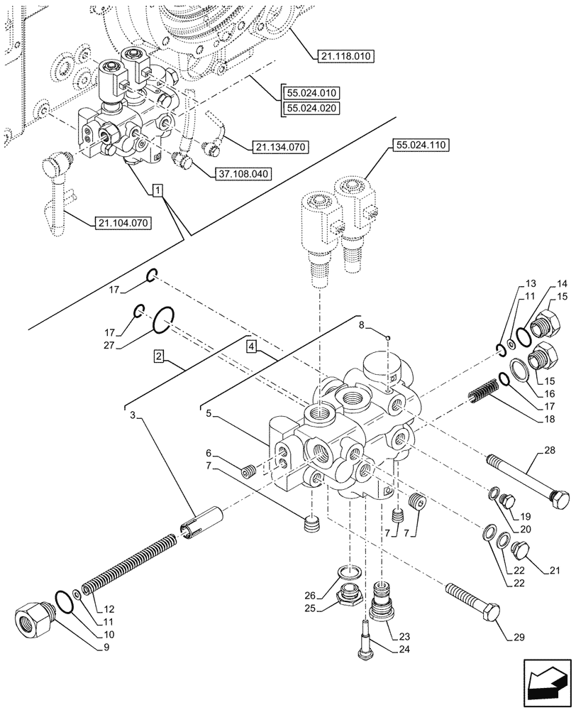 Схема запчастей Case IH FARMALL 100CL - (21.134.030) - ELECTROHYDRAULIC DIFFERENTIAL LOCK (21) - TRANSMISSION